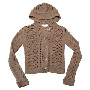 Old Navy Button Cardigan XL Brown Open Knit Hood Cottage‎ Goblin Boho Y2K Grunge